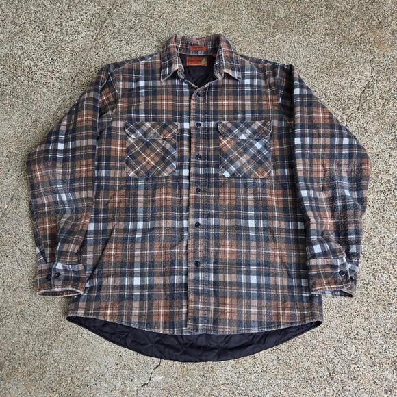 Vtg 90s FIELDMASTER Perma Prest Plaid Outdoors Flannel Button Up Shirt L USA - Picture 1 of 6